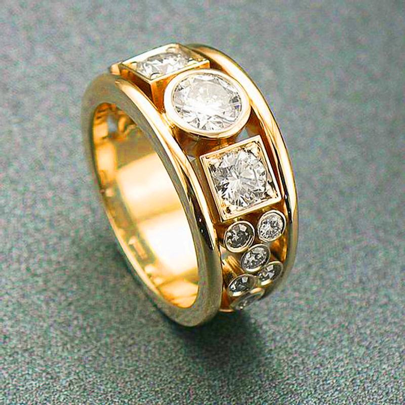

CAOSHI Gold Color Geometric Cubic Zirconia Ring Lady Engagement Party Zircon Gorgeous Finger Accessories for Wedding Ceremony 6