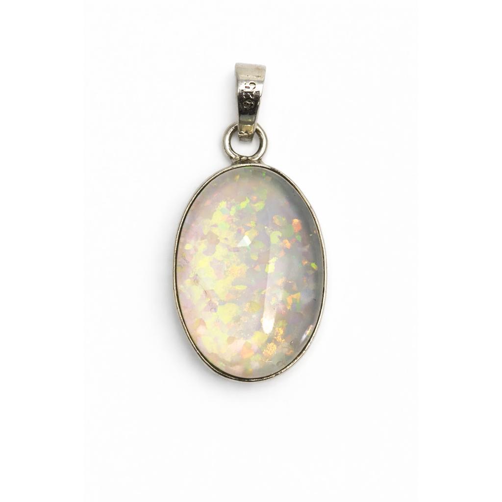 Natural Opal Pendant Quality Certifeid 34 ct 925 Sterling Silver Oval Gems October Birthstone Gift