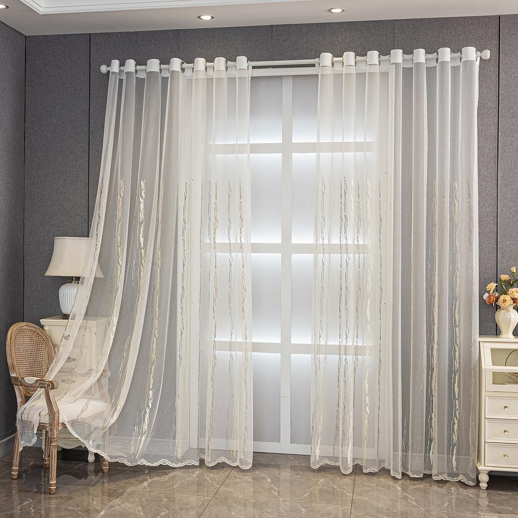 Modern Fashion Textured Transparent Curtains, Window Screens, Floor-to-ceiling Windows, Bedroom Bay Window Curtains
