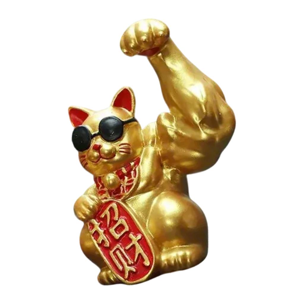 Einzigartige Harze Glückskatzen Skulptur mit muskulösen Armdesigns zur Anziehung von Reichtum und Glück Figurine Ornament