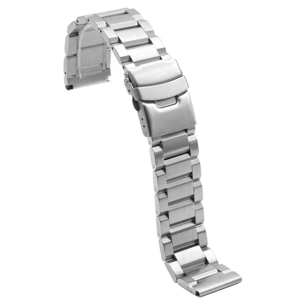 Kai Tian 24mm Stainless Steel Watch Strap, Silver Quick Release 3-Row Design, Unisex
