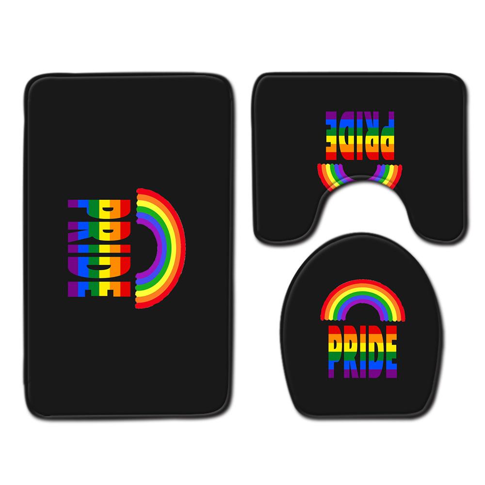 Regenbogen Badezimmerbodenmatte Toilette Dreiteiliges Set