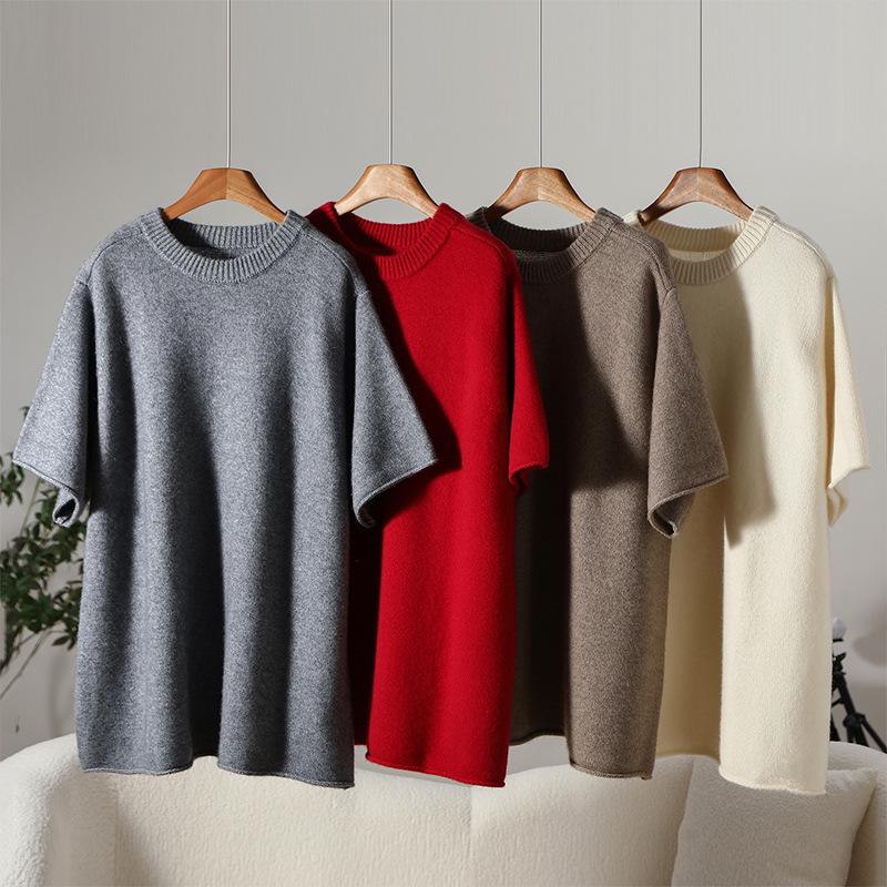 Autumn/Winter Women's 30% Cashmere Loose Knit Five-Sleeve Top