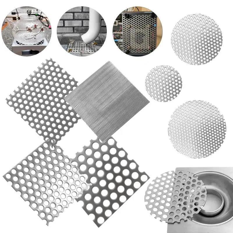 Stainless Steel Drain Filter Mesh Bathroom Sink Floor Hair Catcher Round Square 3mm 5mm 6mm 8mm 10mm Hole