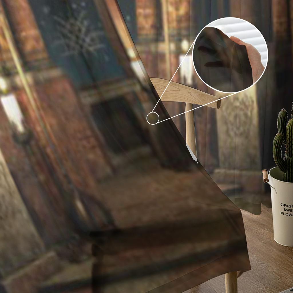 Starobylá hala se sloupy a průsvitnými závěsy z křížového tylu pro dekoraci obývacího pokoje, ložnice, kuchyně, záclony z voálu a organzy