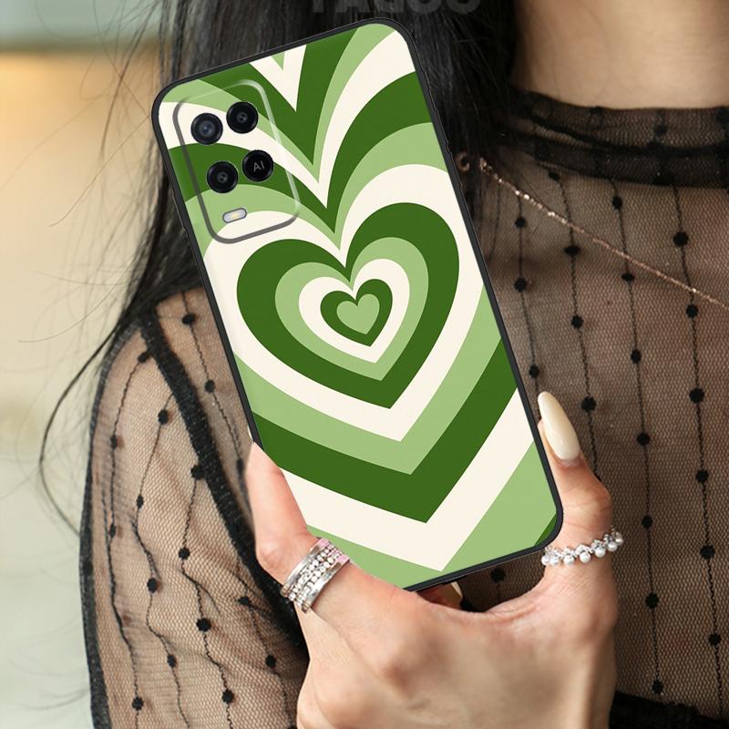 Sage Green Coffee Love Heart Latte Case For Oppo A78 A98 A18 A38 A58 A60 A80 A40 A96 A76 A16 A94 A74 A54 A15 A17 A57 A77 A5 Pro