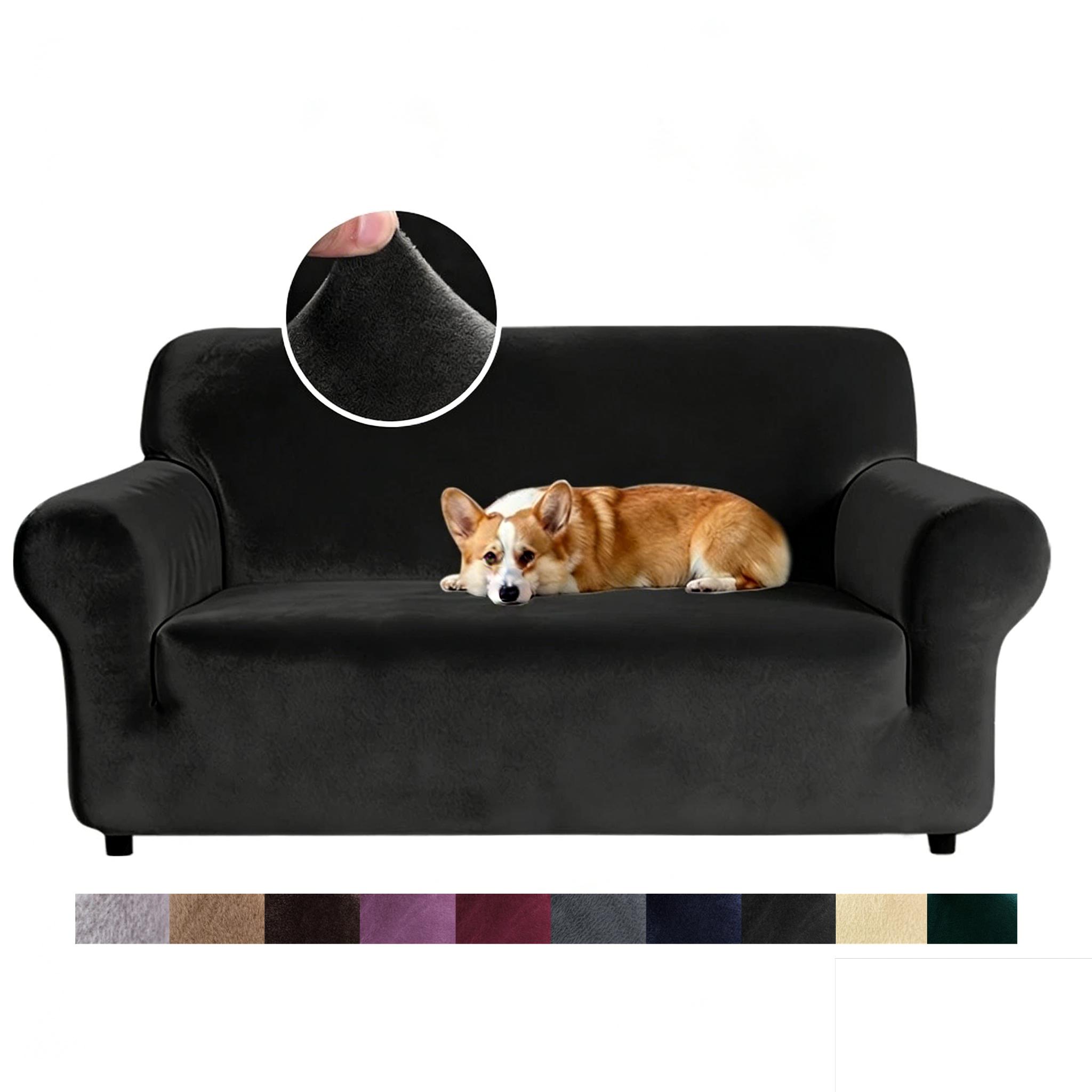 

Velvet Sofa Cover Thick Elastic 1/2/3/4 Seater Sofa Cover for Living Room Stretch Plush L Shaped Corner Sofa Cover Couch Cover 1seat (90-140cm) чёрный