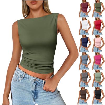 Women's Fashion Short Solid Color Round Neck With Tight Sexy Tank Tops