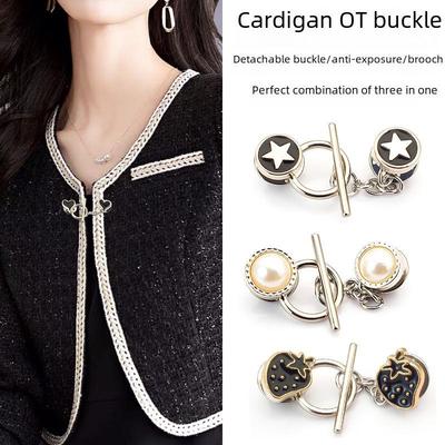 Pearl Brooch Cardigan Chain with Decorative OT Buckle