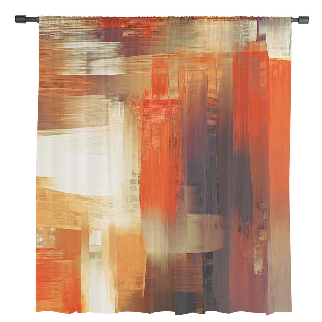 Brown Abstract Hand-Painted Sheer Curtains For Living Room Bedroom Kids Room Tulle Window Drapes