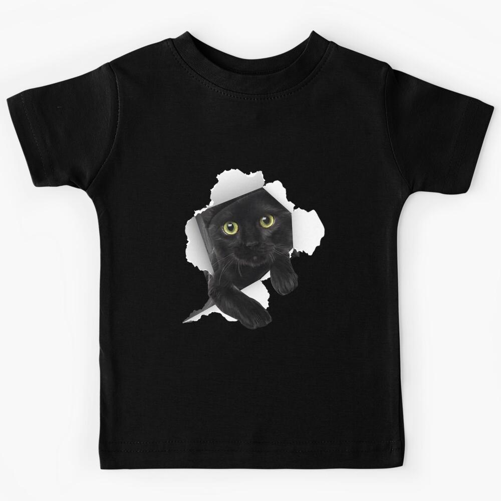 Black Cat Torn Kids T-Shirt 150