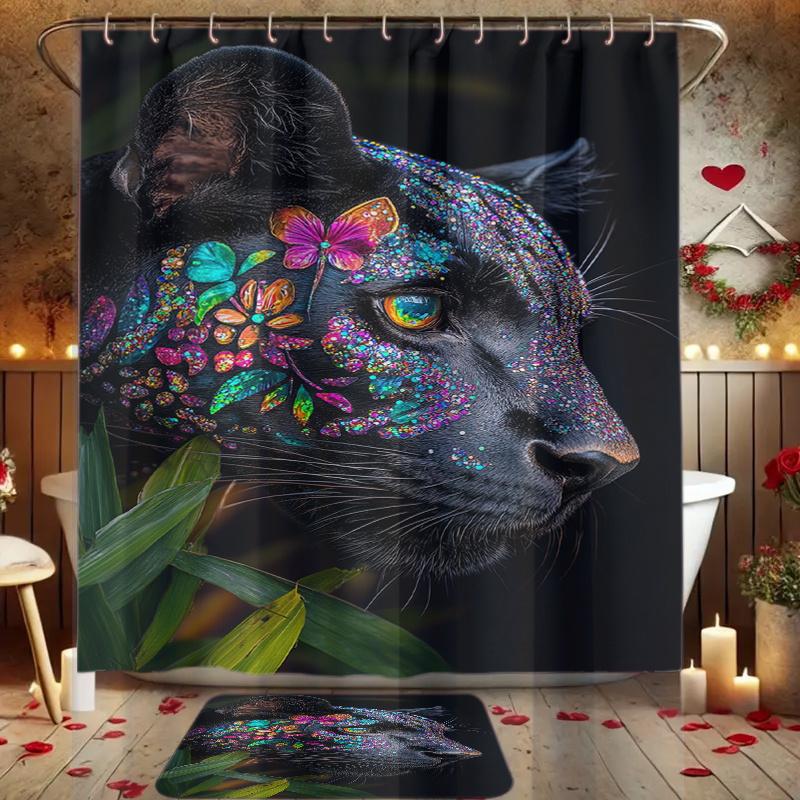 4 stuks Fantasy Luipaardprint Douchegordijn, Douchegordijn Set, Wordt geleverd met 12 Plastic Haken, Machinewasbaar, Badkamer Accesso
