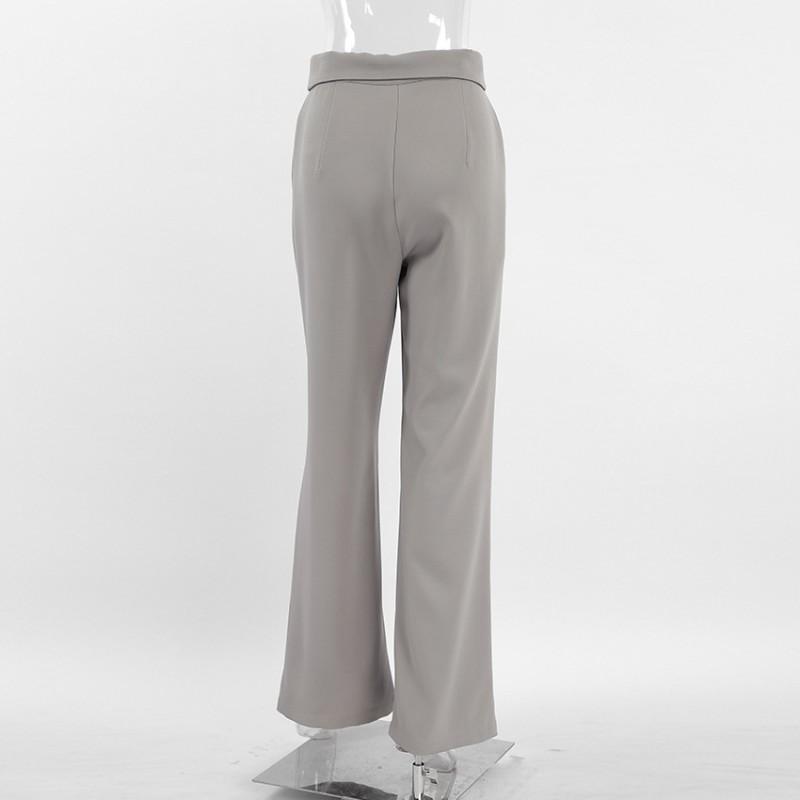 Womens High-Waisted Wide-Leg Trousers With Pleats French Grey Tailored Fit Breathable Blend Fabric Office Chic Style