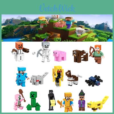 Minecraft Theme 16pcs Building Blocks Set For Cake Decoration And Diy Figures Kit