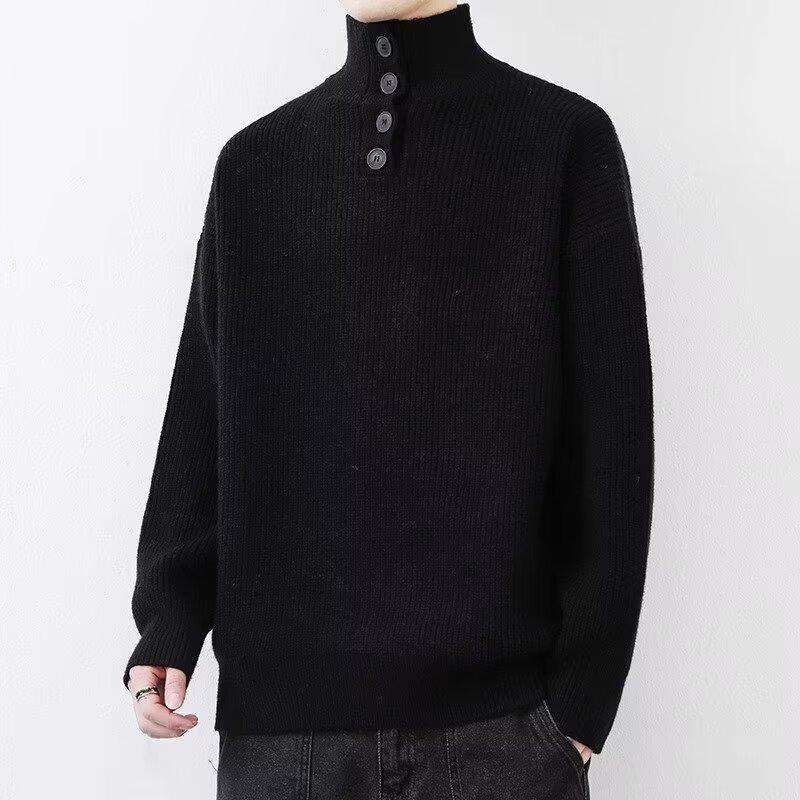 Koreansk stil Elegant genser med rullekrave Trendy All-Match løs mote strikkeplagg herreoverdel