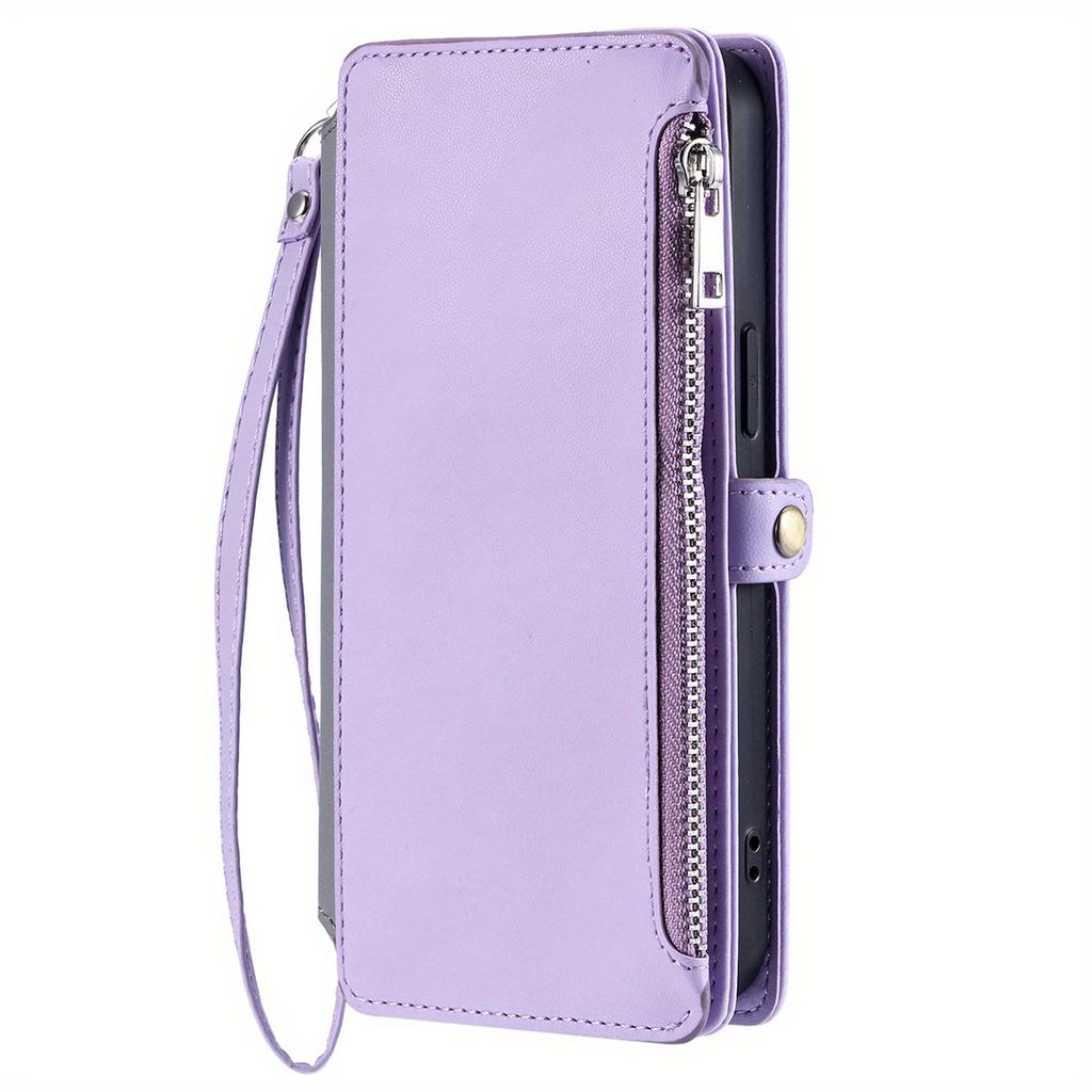 Wallet Leather Flip Case for iPhone 16E 16 Pro Max 15 14 Plus 13 12 11 Wrist Strap Zipper Handbag Card Slot Stand Book Cover