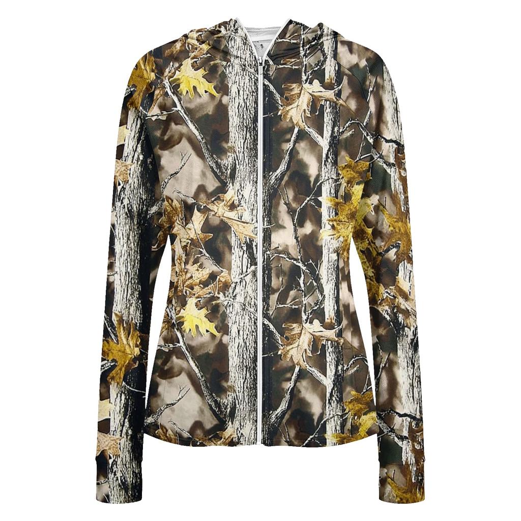 Chaqueta Ligera con Cremallera y Capucha para Mujer con Bolsillos de Manga Larga Estampada Protección Solar Ropa de Abrigo para Actividades al Aire Libre