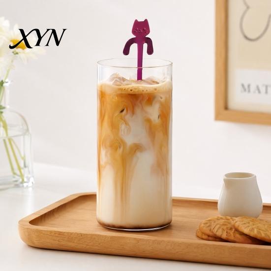 Coffee Cup Stirrer 304 Stainless Steel Spoon, Hanging Cat Spoon for Mugs Tall Cups, Long Short Handle Tea Stirring Ideal Desserts & Ice Cream