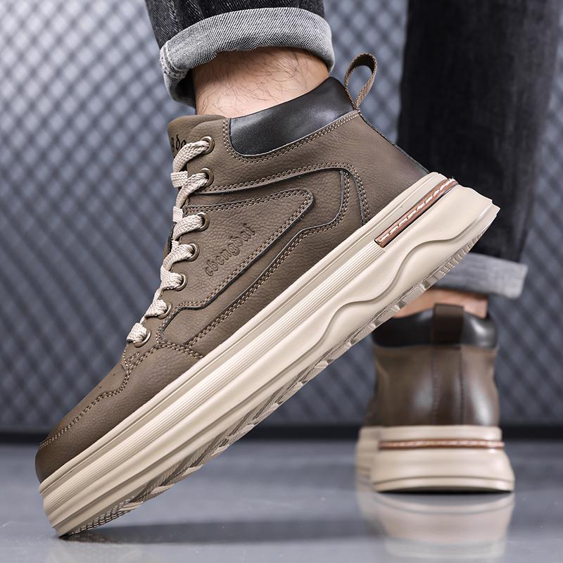 2026 New Mens Genuine Leather Walking Shoes Fashion Outdoor Thick Bottom Antiskid Vulcanized Shoes Comfy Casual Leather Flats