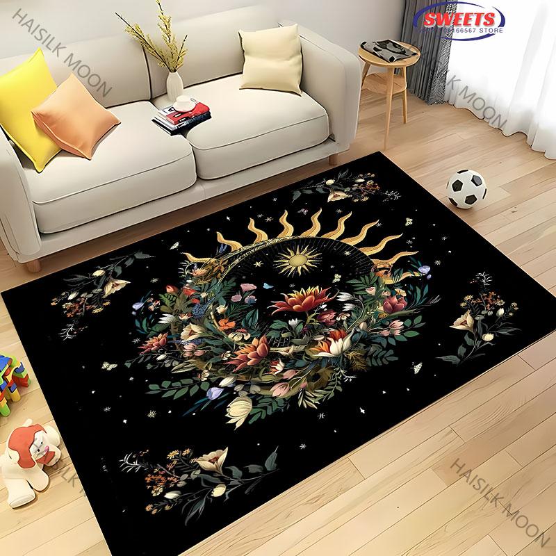 1PC Sun Moon Starry Sky Flower Grass Theme Printed Carpet ! Rug for Living Rooms Bedrooms, Office Areas, Four Seasons Mat Gifts