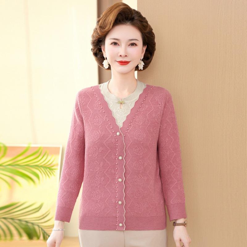 Mom's autumn clothes new knitted sweater middle-aged women's spring and autumn sweater loose bottoming shirt top