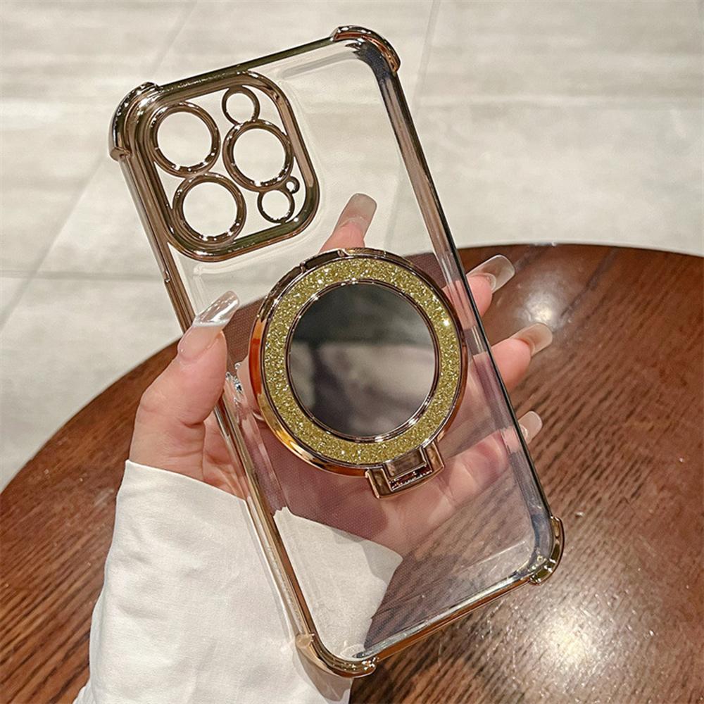 Plating Mirror Holder Stand Soft Silicone Four Corners Air Cushion Shockproof Protection Case for Samsung Xiaomi Poco Redmi