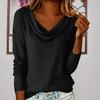 Women Tops Swing Collar Long Sleeve Loose Fit Pullover Tops Pure Color Leisure Blouse Work Party Vacation Office Casual Wear