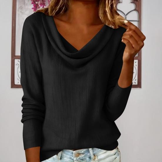 Women Tops Swing Collar Long Sleeve Loose Fit Pullover Tops Pure Color Leisure Blouse Work Party Vacation Office Casual Wear