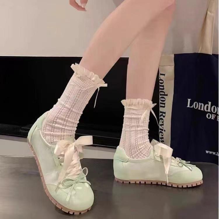 Bow Soft-soled Flat-soled Pink Ballet Shoes Casual Versatile Moral Training Shoes Little White Shoes Women's 2025 Spring and Summer New Models