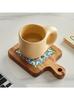 Retro heat insulation pad flower tile pot mat wooden plate coaster solid wood placemat soup mat casserole wooden mat.