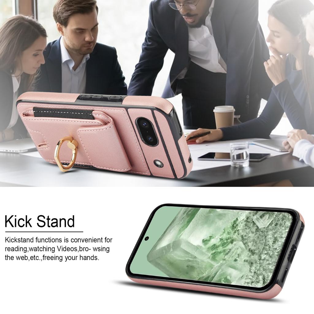 For Google Pixel 8a Kickstand Case PU Leather+TPU Phone Cover with Card Slots