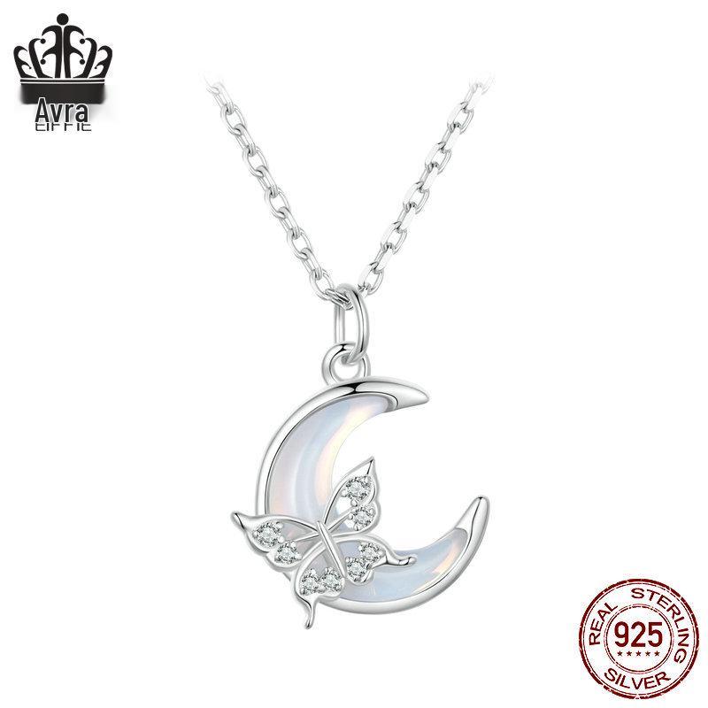Everjoy Exquisite Moon Butterfly Necklace in S925 Sterling Silver - Versatile Women's Jewelry Accessory