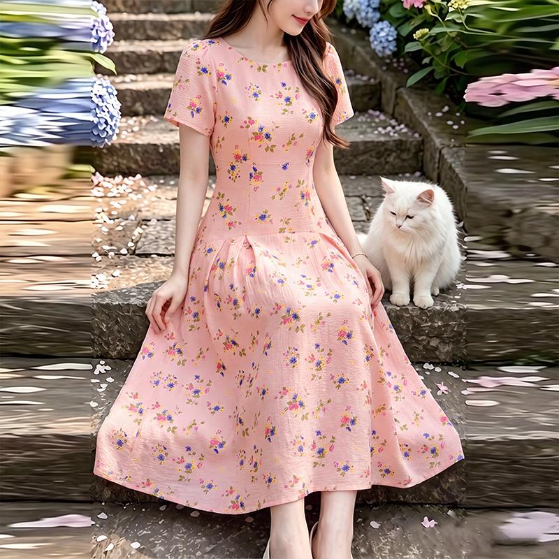 ZANZEA Women Casual Round Neck Floral Print Loose Short Sleeve Dress