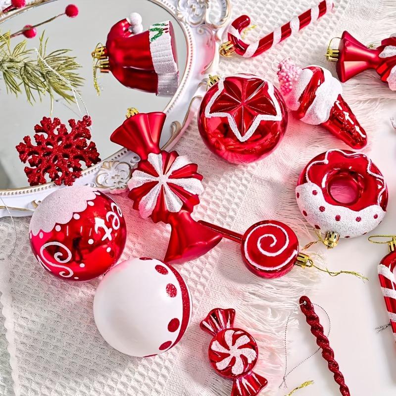 78pcs Christmas Ball Mix Decoration Set Shatterproof Plastic Painted Christmas Hat Cane Christmas Elements Hanging Xmas Ornament