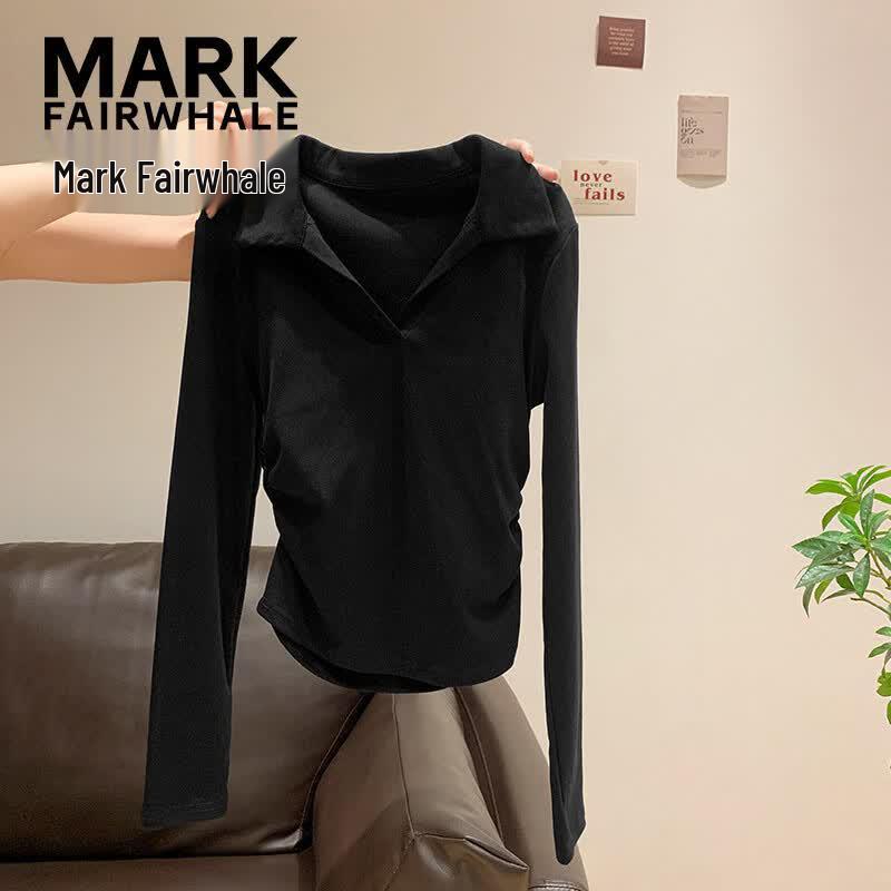 MARK FAIRWHALE Women s Polo Neck Long Sleeve Slim Fit Pleated Top L