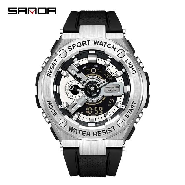 Sanda 3170 Fashion ABS Digital Waterproof Outdoor Chronograph Electronic Sport Watch TPU Strap Hand Light Function Montre Homm