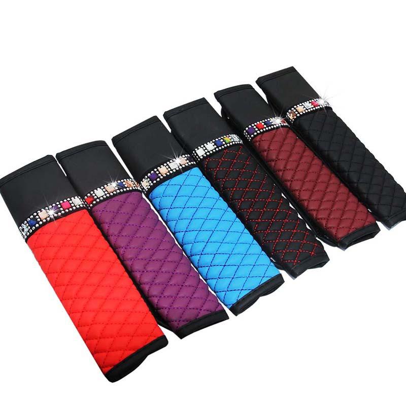 Rhinestone Leather Breathable Car Seat Belt Shoulder Pad Protective