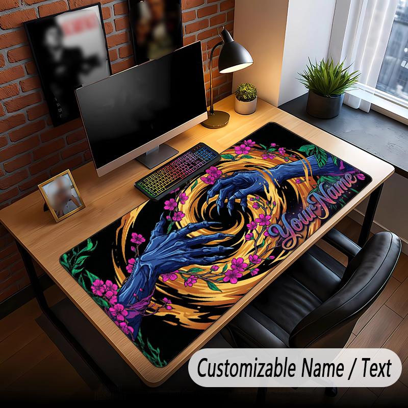 Rose Floral Theme Custom Mouse Pad Personalized With Name Text Customized Desk Mat For Office Home Decor