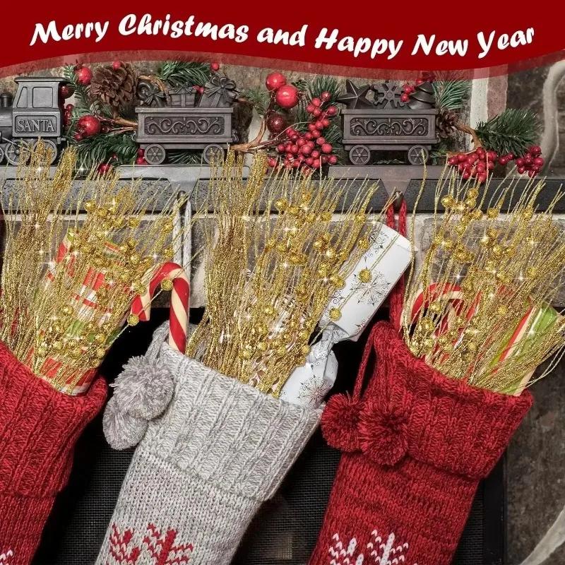 20/1PC Christmas Glitter Berry Stem Red Gold Artificial Berries Branches Fake Flower DIY Wreath Xmas Tree Crafts Party Decor