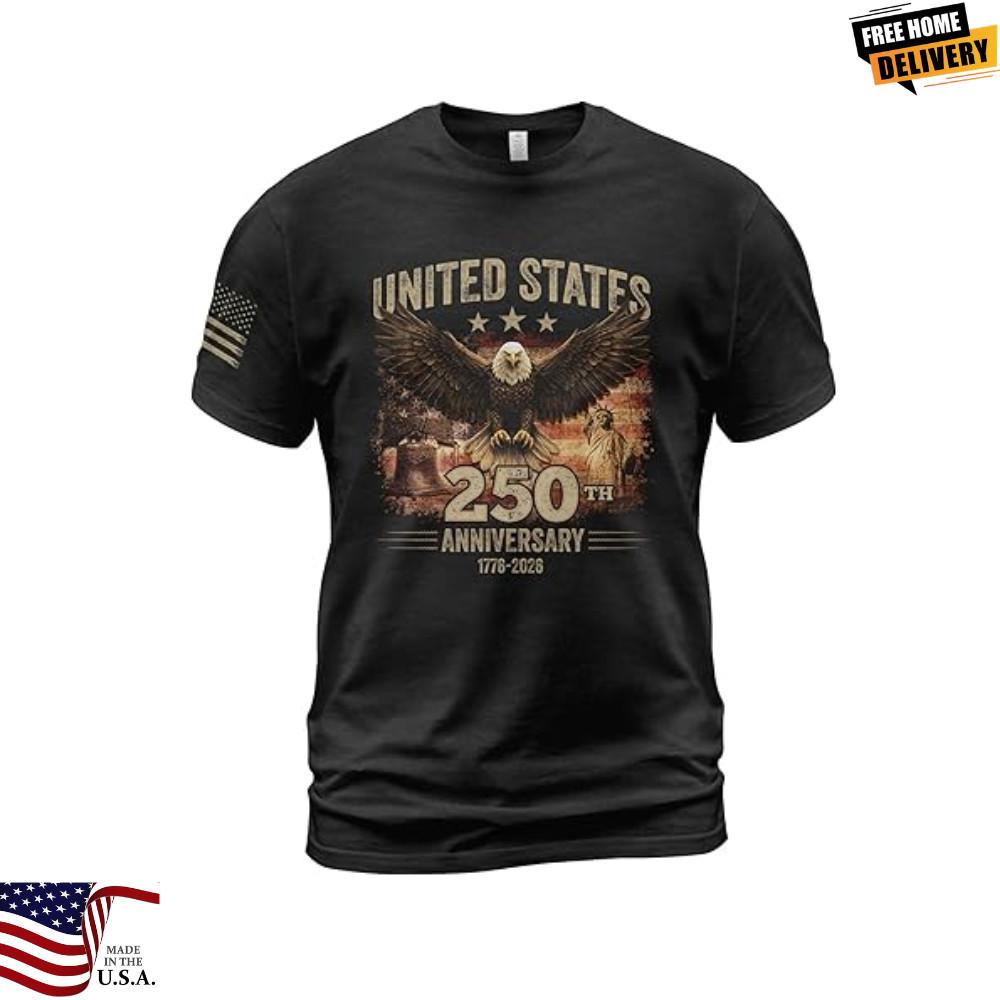 Sale Anniversary USA Flag Shirt Patriotic Shirts for Men America 250 Shirt Unisex T-Shirt XL