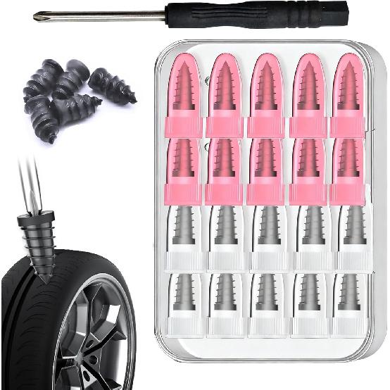 20/40/80 PCS Tire Repair Rubber Nails Kit with 2 Sizes, Tire Repair Screw in Rubber Plug, Fast Self-Service Tire Repair Tools, Screw in Tire Repair