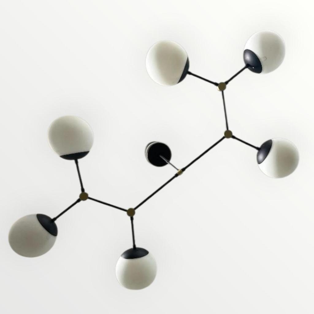 Modern 6 Light Chandelier Large Globe Ceiling Light Fixture Mid Century Black & Brass Sputnik Lighting Home Decor Lighting Gift