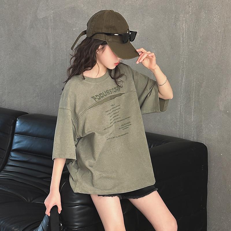 Koreanischer Stil Sommer-T-Shirt für Mädchen - Kurzarm, Trendy, Lockerer Schnitt, Rundhalsausschnitt, Personalisiert, Vielseitiges Oberteil für größere Kinder.