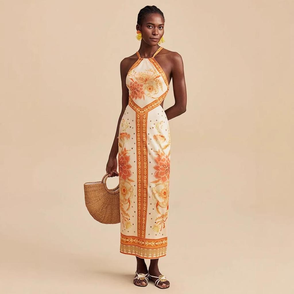 European and American Summer Models, White Neck Strap Off The Shoulder, Sexy Style Sleeveless Dress D07