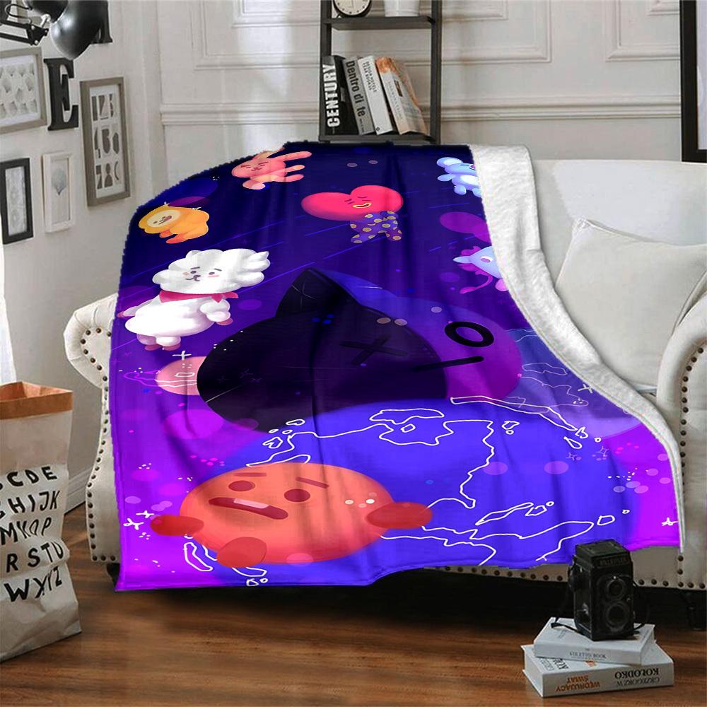1pc BT21 Characters Flannel Blanket [Cozy Throw Blanket] For Sofa, Bed, Travel, Camping, Livingroom, Office, Couch, Chair, And Bed