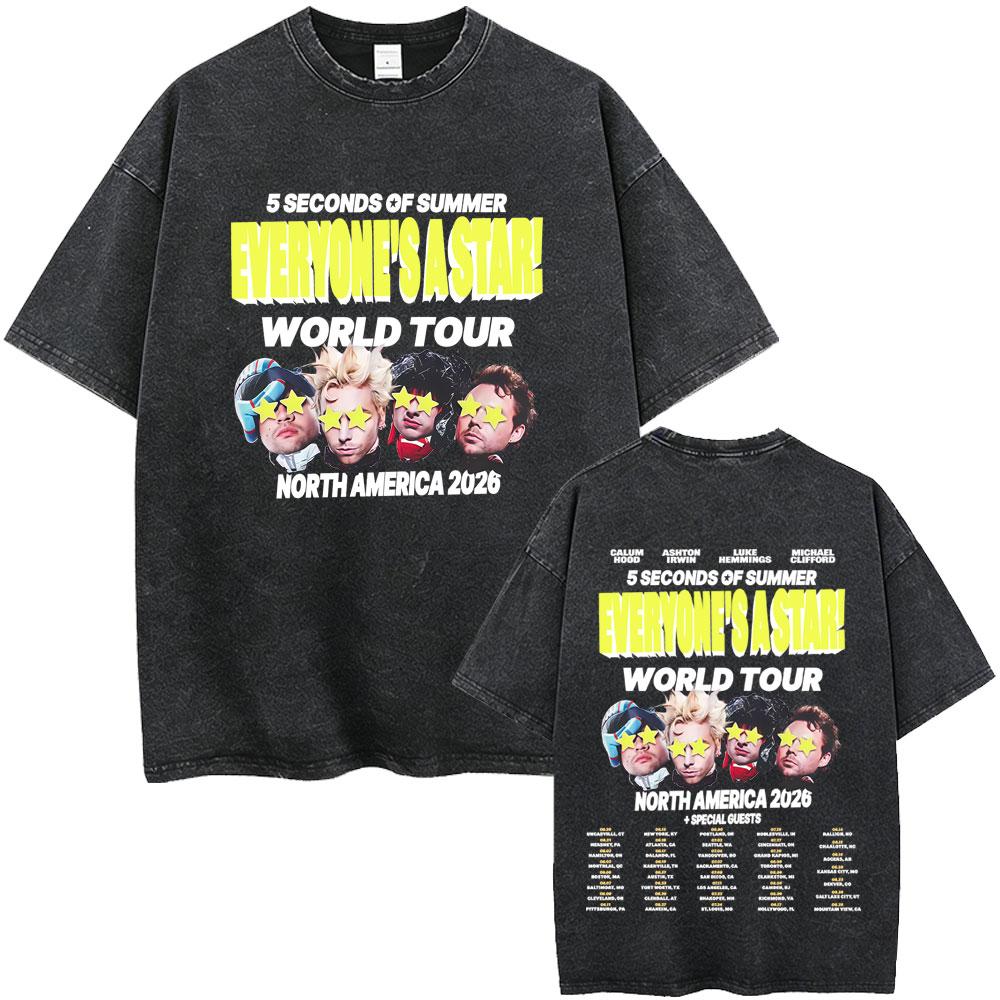 Washed Vintage 5 Seconds of Summer Everyones A Star World Tour 2026 Tshirt Men Women Clothing Pop Punk Rock Harajuku T Shirts