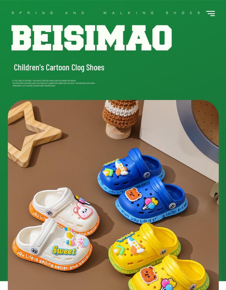 Kids' Summer Non-Slip Cartoon Indoor Shoes: Cute Soft Sole Closed-Toe Sandals for Toddlers.
