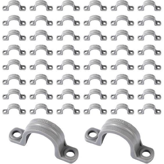 50Pcs 1/2 Inch PVC Pipe Straps, 2 Holes Plastic Conduit Strap Pipe Clamps Supports, Conduit Clamp Pipe Mounting Bracket Clips for PVC Pipes Conduit