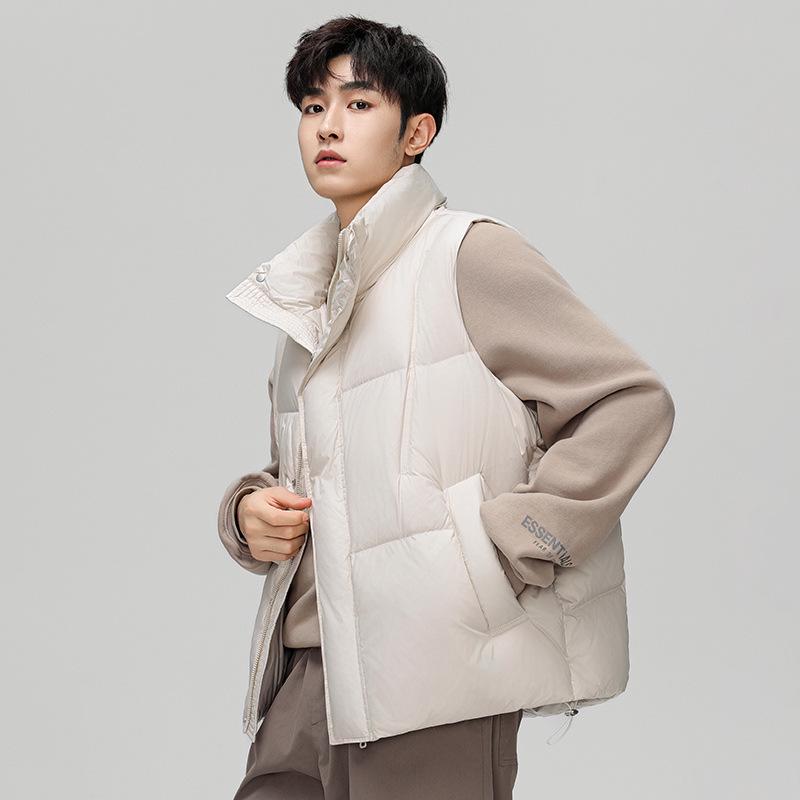 Men's Winter Down Vest: Outdoor Workwear, Stand Collar, Two-way Zip.