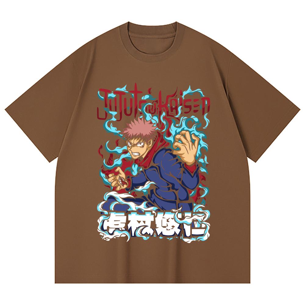 230 Gsm 100% Cotton Jujutsu Kaisen V50 Yuji Print Unisex Heavy Cotton T Shirt